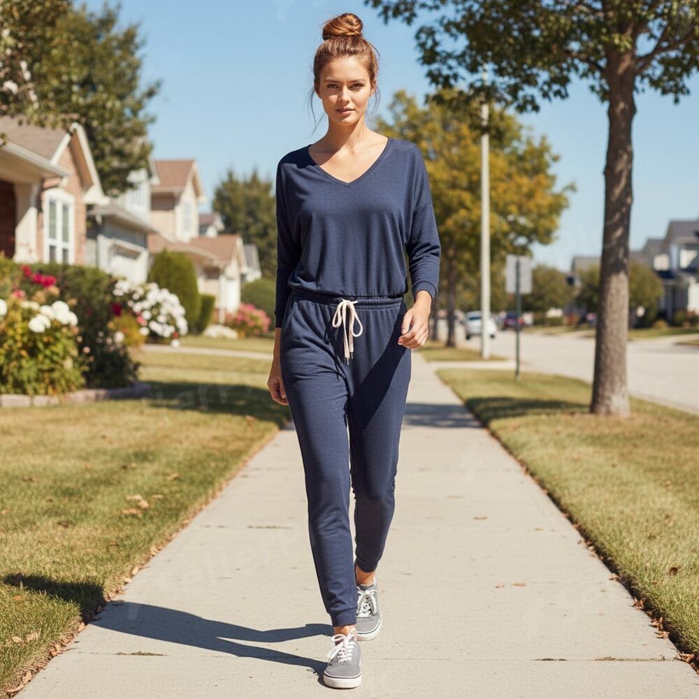Vuori Jumpsuit Womens S Blue Midnight Drawstring Pockets Athleisure Coastal Cozy